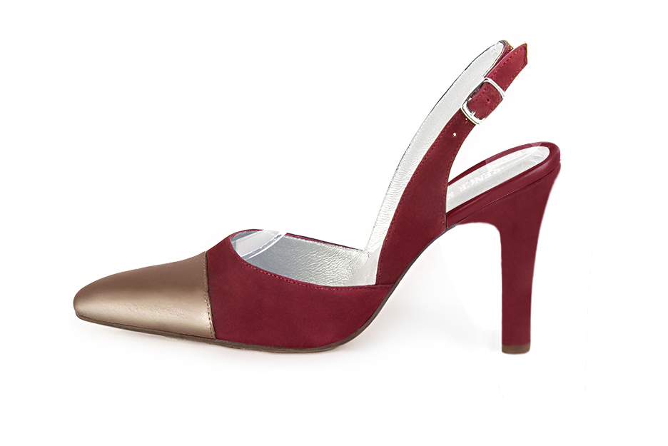 Copper and burgundy red elegant slingback heels. Tapered toe. High kitten heels. - Florence KOOIJMAN
